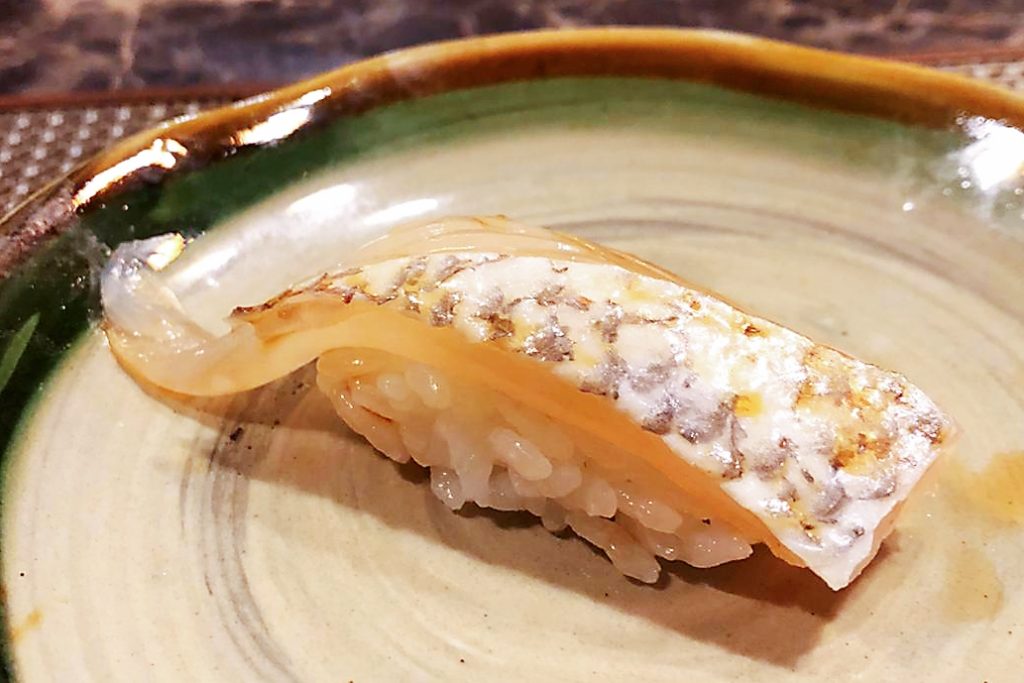 Tai nigiri - raw Japanese Sea Beam Sushi at Miyu Singapore